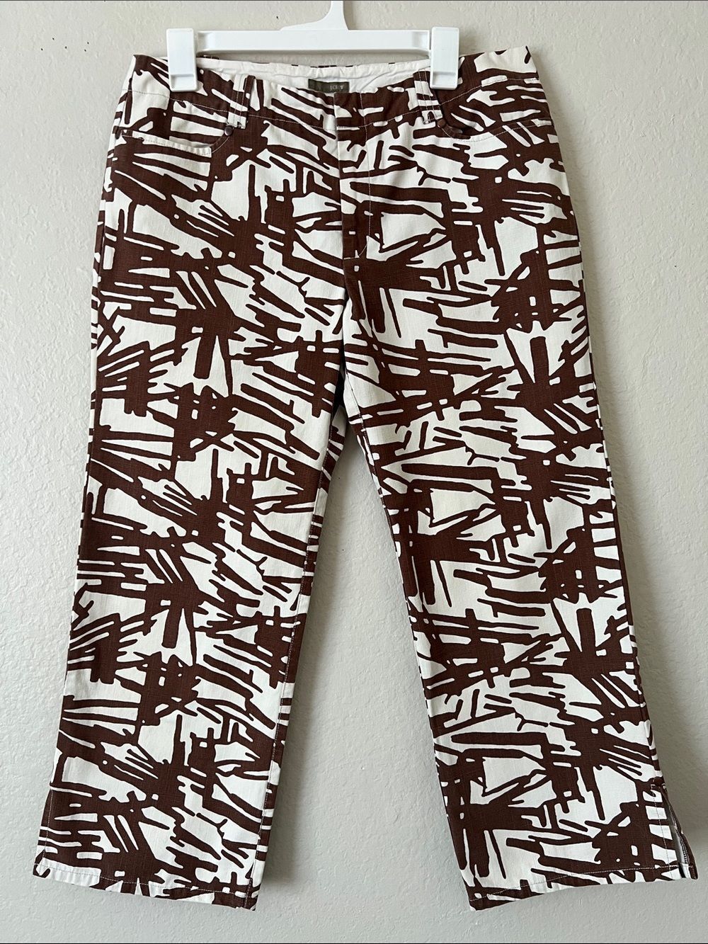 EUC J.Crew Geometric Straight Leg Pants Brown/White 100% Cotton Size Unknown